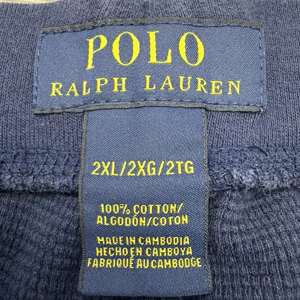 Polo Ralph Lauren Lounge Pants Mens 2XL Blue Waffle Knit Cotton Drawstring Logo